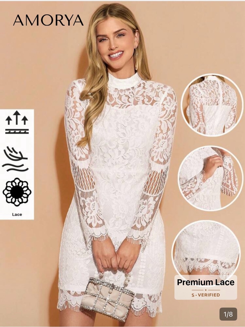 NWT - Amorya White Lace Long-Sleeve Mini Dress - 12/XL